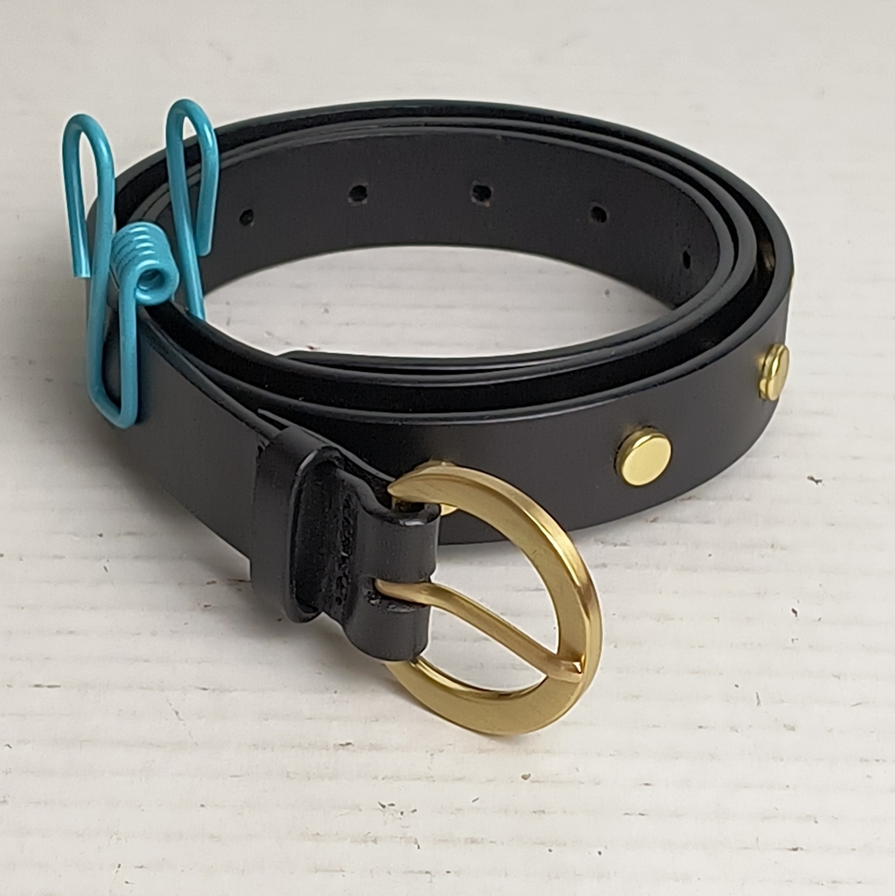 Halogen Jean Fit Leather Square Gold Tone Buckle Belt Size M Black